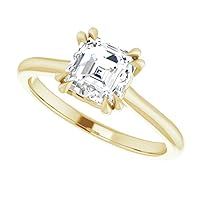 925 Silver, 10K/14K/18K Solid Gold Moissanite Engagement Ring, 1.0 CT Asscher Cut Handmade Solitaire Ring, Diamond Wedding Ring for Women/Her Anniversary Propose Gifts, VVS1 Colorless