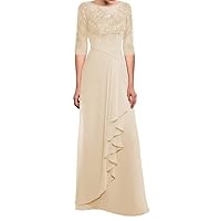 Wedding Dresses 3/4 Sleeve for Women's Mother of The Bride Dresses for Wedding Long Chiffon Lace Formal Evening Gown