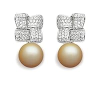 9 mm South Sea Cultured Pearl and 0.536 carat total weight diamond accent Earring in 14KT White Gold