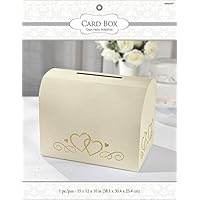 Ivory Card Holder Box with Gold Glitter Hearts