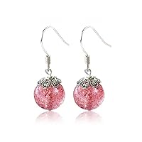 Genuine Red Natural Strawberry Quartz Crystal Woman Stud Earrings