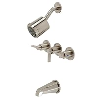 Kingston Brass KBX8138NDL 5-Inch length in Tub Spout NuvoFusion Three Handle Tub and Shower Faucet, Brushed Nickel