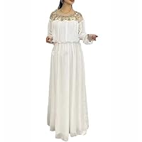 Runway Women's Party Dress Elegant Summer Autumn White Chiffon Metal Beading Rivet Lantern Sleeve Long