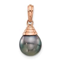 14k Rose Gold 9 10mm Teardrop Black Saltwater Tahitian Pearl Pendant Necklace Jewelry Gifts for Women