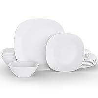 Dinnerware Set, MEKY 18-piece Opal Dishes Sets Service for 6,Square Plates and Bowls Set-White