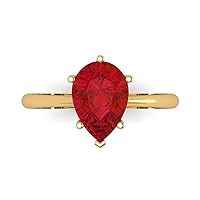 Clara Pucci 2.45ct Pear Cut Solitaire Simulated Red Ruby 6-Prong Classic Designer Statement Ring Solid 14k Yellow Gold for Women