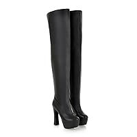 Womens Fashion Over The Knee Boots Platform Round Toe Long Boots Sexy Side zipper Block Heels ​Thigh High Boots PU leather Stretch Dress Shoes