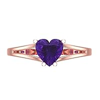 Clara Pucci 1.45ct Heart Cut Solitaire split shank Natural Amethyst 4-Prong Classic Designer Statement Ring Real 14k Rose Gold for Women