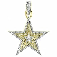 14K Yellow Gold Plated Diamond Tiered Star Pendant Two Tone 1.35
