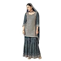 Embroidered Blooming Chinon Palazzo Salwar Suit for women