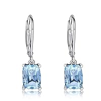 Fashion Silver Princess Cut Aquamarine Dangle Drop Earrings Leverback Sky Blue Topaz Earrings for Women Friendship Jewelry Durable and clever