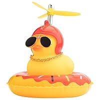 wonuu Rubber Duck Car Ornaments Yellow Duck Car Dashboard Decorations with Propeller Helmet Swim Ring Necklace and Sunglasses, Red