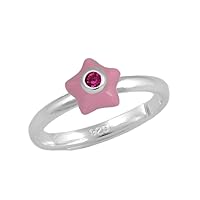 Girl's Sterling Silver Simulated Adjustable Birthstone Enamel Star Ring (Size 3-7)