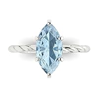 Clara Pucci 2.1 ct Marquise Cut Solitaire Rope Twisted Knot Blue Simulated Diamond Classic Anniversary Promise ring 18K White Gold