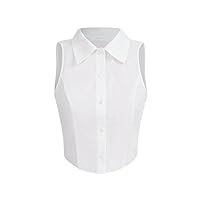 Women's Tops Sexy Tops for Women Women's Shirts Solid Button Front Sleeveless Crop Blouse Shirts for Women