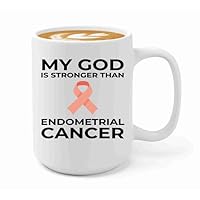 Endometrial Cancer Survivor Coffee Mug 15oz White -Than Endometrial Cancer - Endometrial Cancer Awareness Peach Ribbon For Cancer Uterine Cancer Survivor