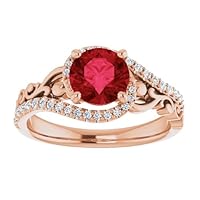 Sculptural 1 CT Ruby Engagement Ring 14k Rose Gold, Scroll Red Ruby Ring, Art Deco Genuine Ruby Diamond Ring, Vintage Ruby Ring, July Birthstone