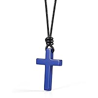 Stone Cross Pendant Adjustable Leather Necklace Gift for Valentine's Day