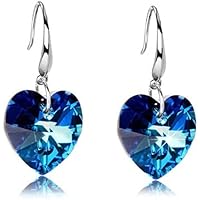 U-M PULABO1Pair Women's Blue Heart Charm Pendant Elegant Crystal Ear Stud Dangle Earrings Hook Eardrop Earrings Bridal