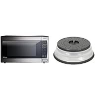 Panasonic Microwave Oven NN-SN966S Stainless Steel Countertop/Built-In with Inverter Technology and Genius Sensor, 2.2 Cubic Foot, 1250W | Tovolo Vented Collapsible Medium Microwave Cover (Charcoal)
