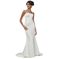 Bridal Wedding Dress Crepe Pleated Spaghetti Straps Mermaid Elegant Prom Gown with Chapel Train for Brides S586