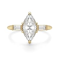 1 CT Marquise Moissanite Engagement Ring Colorless VVS1 10K 14K 18K Yellow Gold & S925 Solitaire Accent Ring Anniversary Promise Wedding Bridal Ring Valentine Gift For Her
