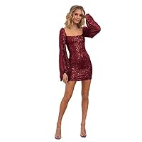 Long Sleeve Prom Dress Short Homecoming Dresses Tight Sparkly Sequin Cocktail Wedding Party Dresses