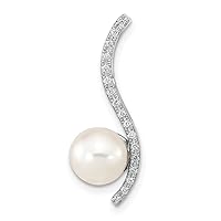 14k Gold Wg 7 8mm Round White Saltwater Akoya Pearl .06ct Diamond Chain Slide Jewelry Gifts for Women