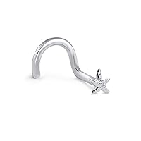 14k Solid White Gold Nose Ring, Stud, Nose Screw, L Bend, Nose Bone Starfish 22G 20G or 18G