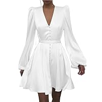 Elegant Chic Dress Long Sleeve V-Neck Women Outfits A-Line Swing Robe Solid Color Party Evening Dresses