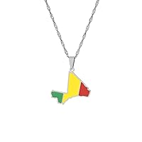 Mali City Map National Flag Necklace Classic Hip Hop Colorful Heart Necklace Men and Women Couples Trend Party Fashion Necklace Clavicle Chain