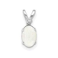 14k White Gold Diamond and Opal Pendant Necklace Measures 12x4mm Wide Jewelry for Women