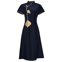 Women's Republic of China Style Simple Embroidered Cheongsams,Retro Stand-Up Collar Slanted Lapel Improved Cheongsams.