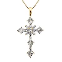 1.20 CT Baguette & Round Cut Created Diamond Cross Pendant Necklace 14k Yellow Gold Over