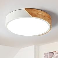 Modern LED Ceiling Light 11.8in,Minimalist Round Shaped Wood Ceiling Light Fixture,Circular Ceiling Lamp,Flush Mount Light Fixtures for Bedroom Dining Room Aisle Foyer (White)