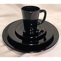 Plain & Simple - Bread/Salad/Dinner Plates & Coffee Mug - Mosser Glass USA - 4 Piece Tableware Setting (Black)