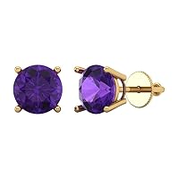 4.0 ct Round Cut VVS1 Conflict Free Solitaire Natural Purple Amethyst Designer Stud Earrings Solid 14k Yellow Gold Screw Back