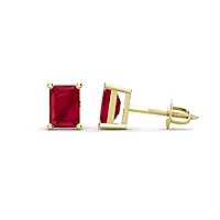 Emerald Cut Ruby 2 ctw Four Prong Stud Earrings 14K Gold