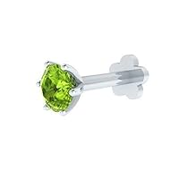 0.10ct Green Round Peridot Women's Solitaire Nose Pin 14k White Gold Plated
