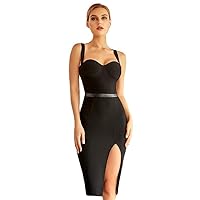 Unique Luxury Women Evening Gown Dress Black Elegant Sexy Bandage Split Party Club Dress