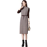 Office Lady Elegant Drawstring Knitted Slim Dress Winter Thick Long Sleeve Solid Simple Dresses
