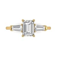 Clara Pucci 2.1 ct Emerald Baguette cut 3 stone Solitaire W/Accent Moissanite Anniversary Promise Engagement ring 18K Yellow Gold