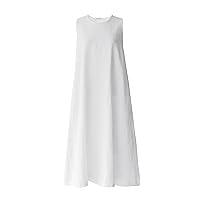 Women's Summer Dress Ladies Womens Casual Tank Top Sleeveless Knee Length Mini Pleated Tank Dress(White,Medium)