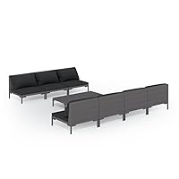 vidaXL 8 Piece Patio Lounge Set, Outdoor Weather-Resistant Furniture with Poly Rattan - Includes Seven Middle Sofas and Coffee Table - Dark Gray for Modern Style Outdoor Entertaining & Relaxation