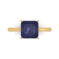Clara Pucci 2.5 carat Asscher Cut Solitaire Simulated Blue Sapphire Proposal Wedding Bridal Anniversary Ring 18K Yellow Gold