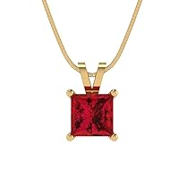 1.45ct Princess Cut Designer Simulated Red Ruby Gem Solitaire Pendant Necklace With 16