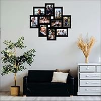 M.G INTERNATIONAL COURIER Wooden 10 Pictures Wall Décor Collage Photo Frame, Multiple Pictures in Single Frame (Black, 23x21 inch) (Design 1)