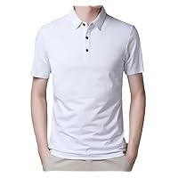 Solid Color Polo Shirt Men Silk Cotton Summer Short Sleeve Tee Shirts Slim Fit Business Casual Polo Shirt