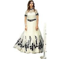 White and Black Designer Gown with Floral-