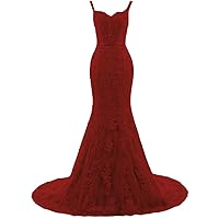 Women's Spaghetti Strap Lace Applique Mermaid Prom Dress Sweetheart Long Formal Evening Gowns